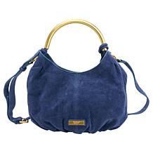 Sharif Legacy Silky Suede Metallic Handle Hobo Bag with Strap
