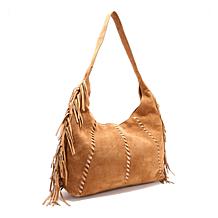Sharif Legacy Suede Metallic Fringe Hobo with Whipstitching