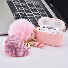 Silicone Case w/Bling Heart and PomPom Keychain for Apple AirPod Pro