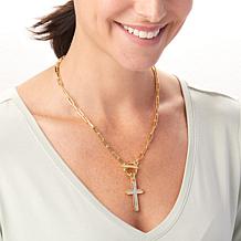 Soave Oro 14K Electroform Cubic Zirconia Cross T-Bar Necklace