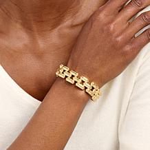 Soave Oro 14K Gold Electroform 3-Row Panther-Link 7-1/2" Bracelet