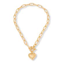 Soave Oro 14K Gold Electroform Puffy Heart Drop Toggle Necklace