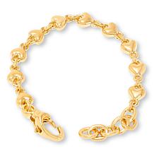 Soave Oro 14K Yellow Gold Electroform Polished Heart Link Bracelet