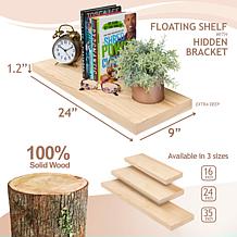 Solid Pine Wood Floating Shelves 9" x 24" 2-pack