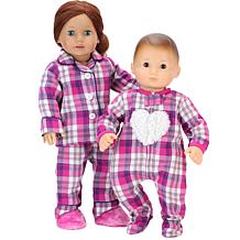 Sophia's by Teamson Kids Pink Flannel Pajama & Slippers for 18'' Dolls