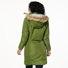 Sporto® Daisy Water-Resistant Quilted Long Coat with Removable Hood