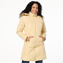 Sporto® Daisy Water-Resistant Quilted Long Coat with Removable Hood