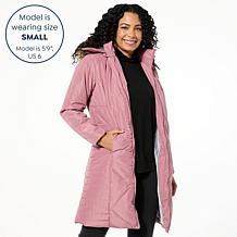 Sporto® Daisy Water-Resistant Quilted Long Coat with Removable Hood