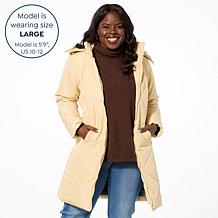 Sporto® Daisy Water-Resistant Quilted Long Coat with Removable Hood