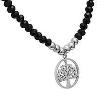 Stately Steel 16" Tree of Life Beaded Crystal Necklace