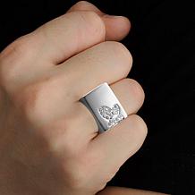 Stately Steel Butterfly CZ Signet Ring