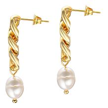 Stately Steel Chain Faux Pearl Drop Earrings