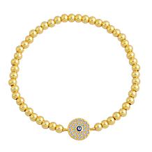 Stately Steel Cubic Zirconia Evil Eye Ball Chain Stretch Bracelet