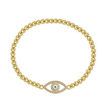 Stately Steel Cubic Zirconia Evil Eye Ball Chain Stretch Bracelet