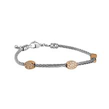 Stately Steel Cubic Zirconia Pavé Station Cable Wire Bracelet