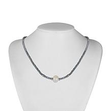 Stately Steel Cultured Pearl and Crystal Beaded Necklace