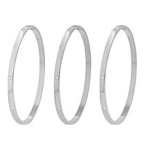 Stately Steel CZ-Accented Bangle Bracelet 3-piece Set