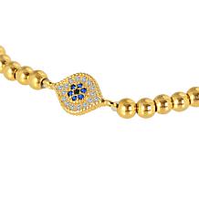 Stately Steel CZ and Glass Stone Eye Ball Chain Stretch Bracelet