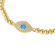 Stately Steel CZ and Opal Evil Eye Ball Chain Stretch Bracelet
