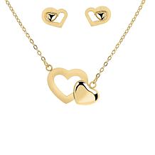 Stately Steel Double Heart Necklace and Stud Earrings Set