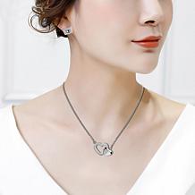 Stately Steel Double Heart Necklace and Stud Earrings Set