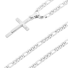 Stately Steel Double Layer Cross Necklace and Bracelet