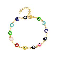 Stately Steel Enamel Evil Eye Chain Bracelet
