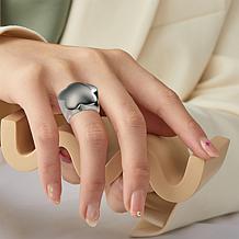 Stately Steel Flower Signet Ring