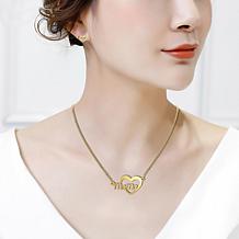 Stately Steel Heart "Mama" Necklace and Heart Stud Earrings Set