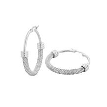 Stately Steel Large Stainless Steel Half-Mesh Hoop Earrings