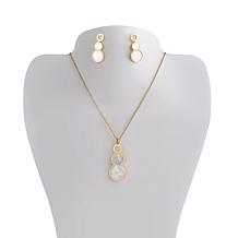 Stately Steel Marble Stacked Circles Pendant-Necklace and Earring Set