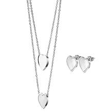Stately Steel MOP Heart Two Strand Necklace and Earrings