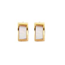 Stately Steel Mother-of-Pearl Huggie Hoop Earrings