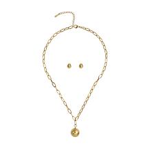 Stately Steel Polished Ball Oval Link Chain Necklace and Earring Set