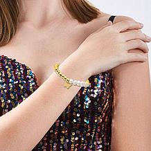 Stately Steel Simulated Pearl Beaded Butterfly Drop 7" Bracelet