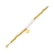 Stately Steel Simulated Pearl Beaded Heart Drop 7" Bracelet