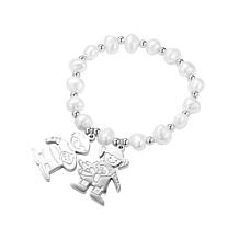 Stately Steel Simulated Pearl Boy Charm and Girl Charm Bracelet