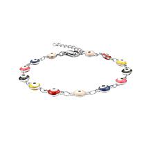 Stately Steel Stainless Steel and Enamel Multi Evil Eye Link Bracelet