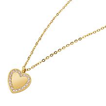 Stately Steel Stainless Steel CZ Border Heart Pendant Necklace