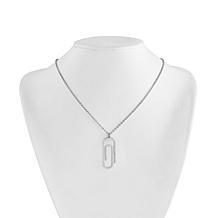Stately Steel Stainless Steel CZ Paperclip Drop Necklace