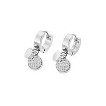 Stately Steel Stainless Steel Double Circle CZ Dangle Earrings