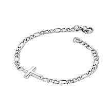 Stately Steel Stainless Steel Figaro Chain Cross Necklace and Bracelet