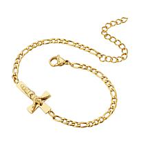 Stately Steel Stainless Steel Figaro Chain Crucifix Jewelry Set