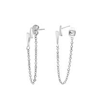 Stately Steel Stainless Steel Lightning Bolt Chain Stud Earrings