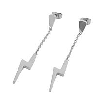 Stately Steel Stainless Steel Lightning Bolt Drop Earrings