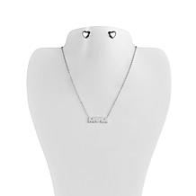 Stately Steel Stainless Steel "MOM" Necklace and Heart Earring Set
