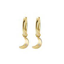 Stately Steel Stainless Steel Moon CZ Dangle Earrings