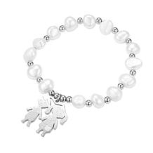 Stately Steel Stainless Steel Simulated Pearl Boy and Girl Bracelet