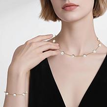 Stately Steel Stainless Steel Simulated Pearl Bracelet and Necklace