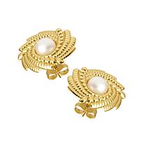 Stately Steel Stainless Steel Simulated Pearl Stud Earrings